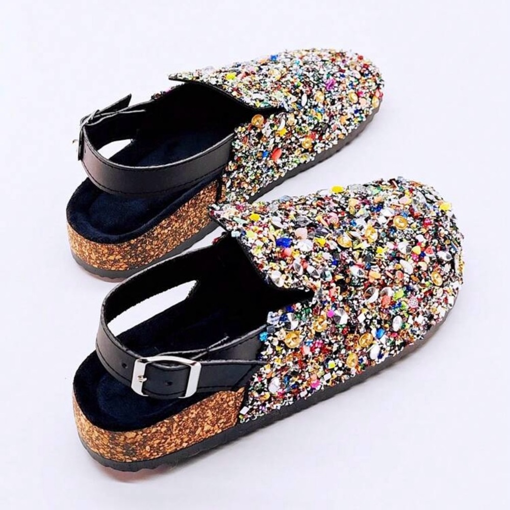 Sequin Half-Strap Casual Slip-On Sandals